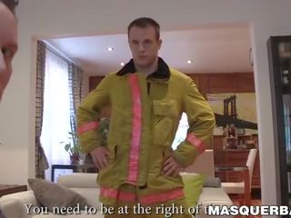 Bewitching fireman masturbates 10 min after a striptease